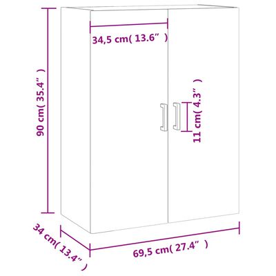 vidaXL Vegghengdur Skápur Brúnn Eikarlitur 69,5x34x90 cm