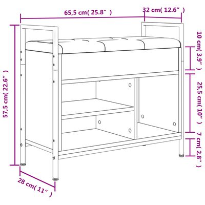 vidaXL Skóbekkur Gráir Sonoma Eik 65,5x32x57,5 cm Samsettur Viður