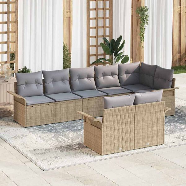 vidaXL Gar&eth;s&oacute;fa sett me&eth; geymslu 8 pcs Drapplita&eth;ur p&oacute;l&yacute;rattan
