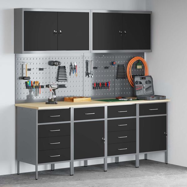 vidaXL Vinnusk&aacute;pur me&eth; sk&uacute;ffu 10 pcs Svartur Vinnslutr&eacute; og st&aacute;li