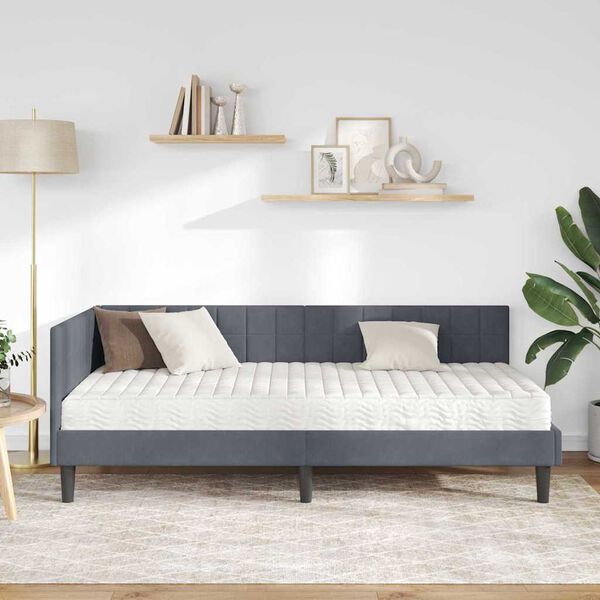 vidaXL Hornar&uacute;m rammi me&eth; d&yacute;nu me&eth; h&ouml;fu&eth;gafl 2 pcs Gr&aacute;r Flauel