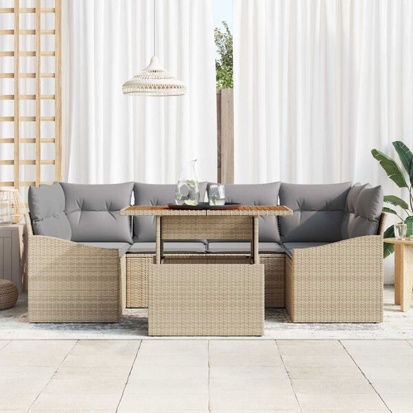 vidaXL Gar&eth;s&oacute;fa sett me&eth; geymslu 7 pcs Drapplita&eth;ur Poly rattan
