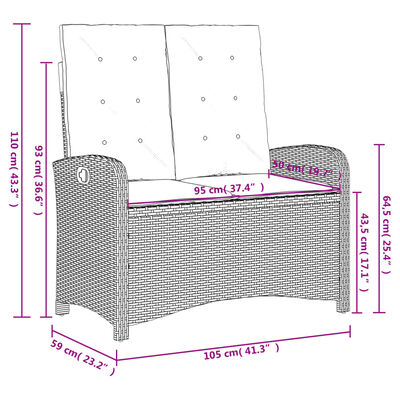 vidaXL 2 stykki garðborðstofusett með púðum Black Poly Rattan