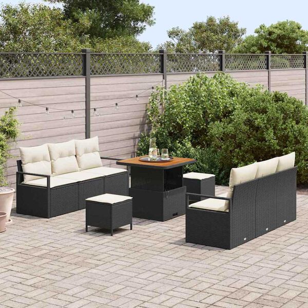 vidaXL Gar&eth;s&oacute;fa sett me&eth; geymslu 9 pcs Svartur Poly rattan