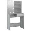 vidaXL Snyrtibor&eth; me&eth; LED lj&oacute;sum Gr&aacute;ir Sonoma 74,5x40x141 cm