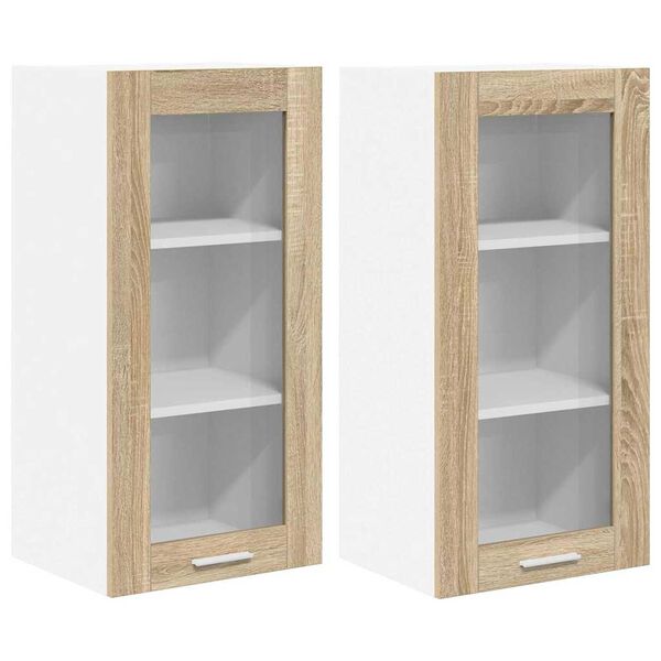 vidaXL Vegghengdur sk&aacute;pur me&eth; geymslu 2 pcs Sonoma Eik 40 x 31 x 80 cm