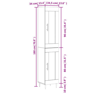 vidaXL Hár Skápur Brún Eik 34,5x34x180 cm Samsettur Viður