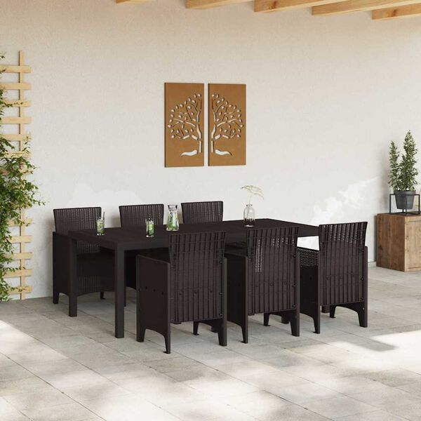 vidaXL Garður borðsett 7 pcs Brúnn Polt rattan