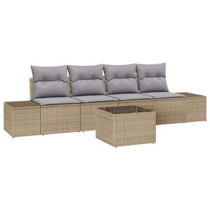 vidaXL Gar&eth;s&oacute;fa sett me&eth; p&uacute;&eth;i 5 pcs Beige og Gr&aacute;tt p&oacute;l&yacute;rattan