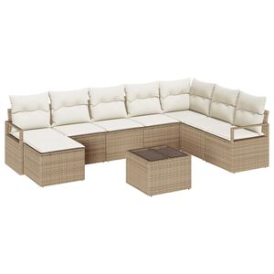 vidaXL S&oacute;fasett me&eth; p&uacute;&eth;i me&eth; geymslu 9 pcs Beige og krem p&oacute;l&yacute;rattan
