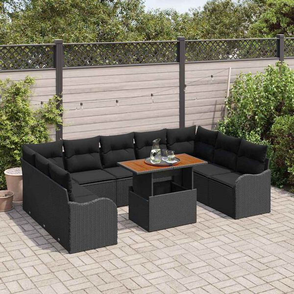 vidaXL Gar&eth;s&oacute;fa sett me&eth; geymslu 10 pcs Svartur Poly rattan