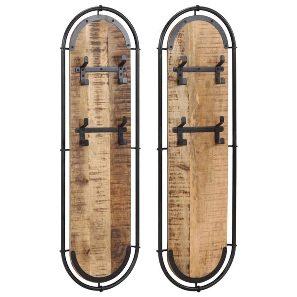 vidaXL Vegghengdir Fatarekkar me&eth; 4 Kr&oacute;kum 2 stk. Gegnheill Mang&oacute;vi&eth;ur