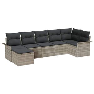 vidaXL Gar&eth;s&oacute;fa sett me&eth; p&uacute;&eth;i 7 pcs Lj&oacute;sgr&aacute;tt Poly rattan