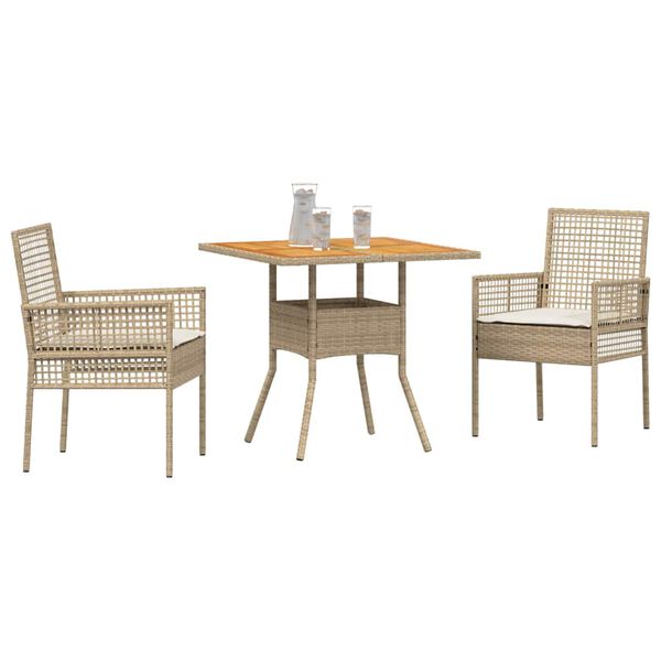 vidaXL Gar&eth;ur bor&eth;sett 3 pcs Drapplita&eth;ur Poly rattan