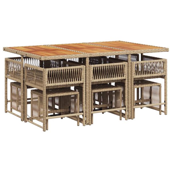 vidaXL 11 Hluta Gar&eth;s&oacute;fasett me&eth; Sessum Drapplitu&eth; P&oacute;l&yacute;rattan