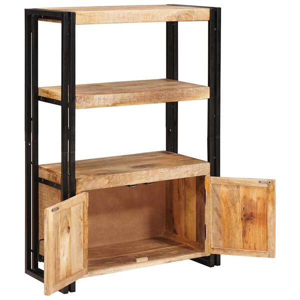 vidaXL Bókaskápur með hurðum Brúnn Heilur grófur mangótúr og málmur