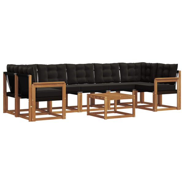 vidaXL &Uacute;ti s&oacute;fasett me&eth; p&uacute;&eth;i 8 pcs N&aacute;tt&uacute;rulegur og svartur