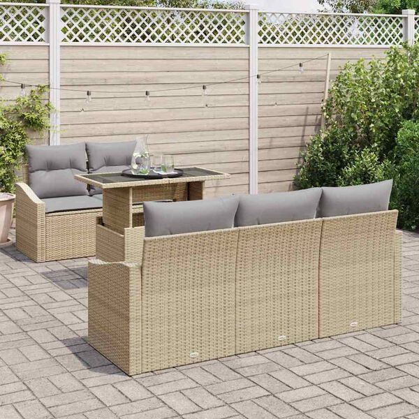 vidaXL Gar&eth;s&oacute;fa sett me&eth; p&uacute;&eth;i 6 pcs Drapplita&eth;ur p&oacute;l&yacute;rattan