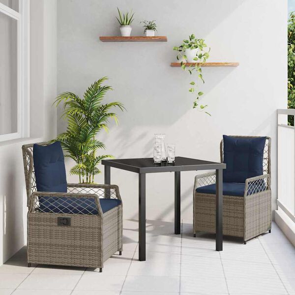 vidaXL Gar&eth;ur bor&eth;sett 3 pcs Gr&aacute;r p&oacute;l&yacute;rattan