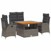 vidaXL 4 Parta Gar&eth;bor&eth;stofusett me&eth; Sessum Gr&aacute;tt P&oacute;l&yacute;rattan