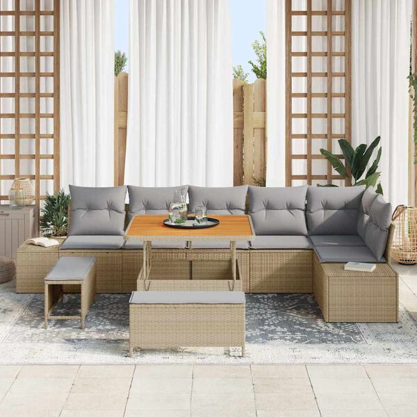vidaXL Gar&eth;s&oacute;fa sett me&eth; p&uacute;&eth;i 9 pcs Drapplita&eth;ur Poly rattan