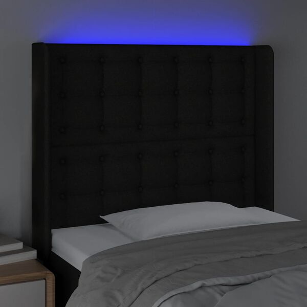vidaXL LED h&ouml;fu&eth;gafl Svart 93x16x118/128 cm Efni