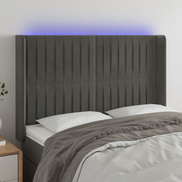 vidaXL LED H&ouml;f&eth;agafl 147x16x118/128 cm D&ouml;kkgr&aacute;tt Flauel