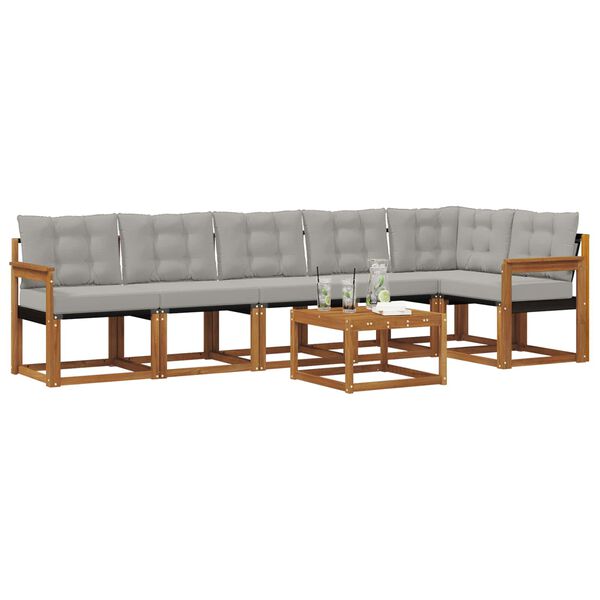 vidaXL &Uacute;ti s&oacute;fasett me&eth; p&uacute;&eth;i 7 pcs N&aacute;tt&uacute;rulegt og Lj&oacute;st Gr&aacute;tt