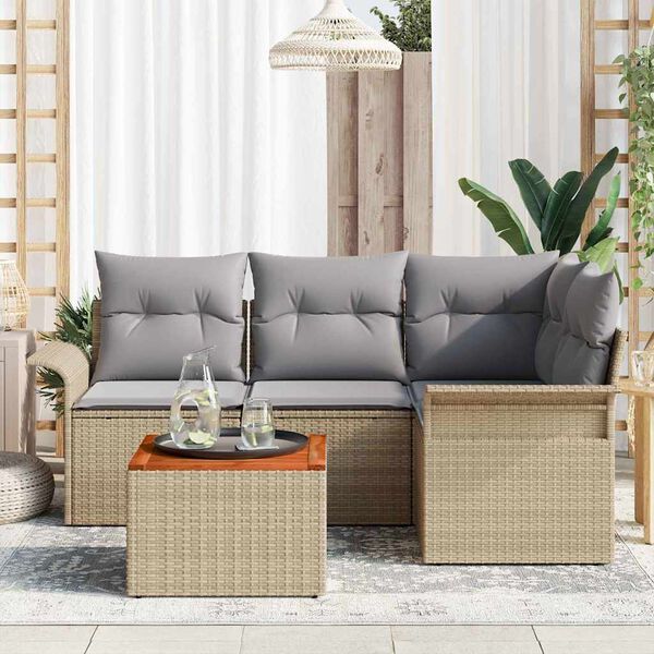 vidaXL Gar&eth;s&oacute;fa sett me&eth; p&uacute;&eth;i 5 pcs Drapplita&eth;ur p&oacute;l&yacute;rattan