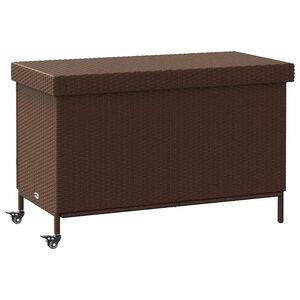 vidaXL Garðgeymslukassi með hjólum Brún 110x55x73 cm Poly Rattan