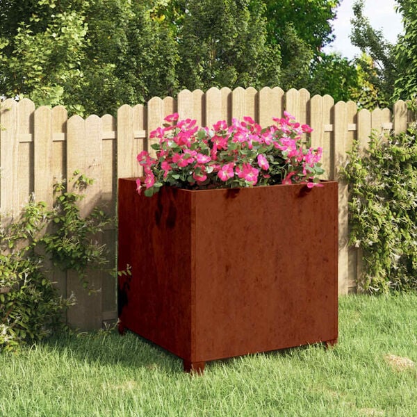 vidaXL Gr&oacute;&eth;ursetningu me&eth; f&oacute;tum Rusty 50x50x50 cm Corten St&aacute;l