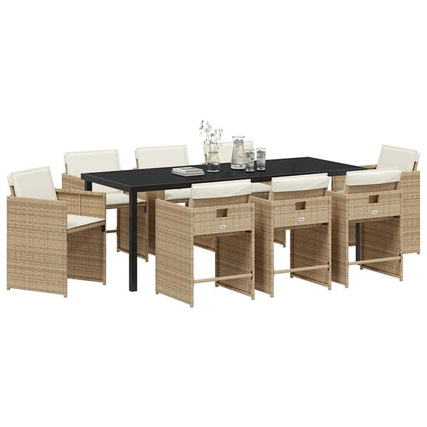 vidaXL Gar&eth;ur bor&eth;sett 9 pcs Drapplita&eth;ur p&oacute;l&yacute;rattan