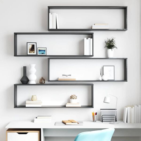 vidaXL Veggkubbahillur 4stk. H&aacute;glans Gr&aacute;r 100x15x30 cm Samsettur Vi&eth;ur