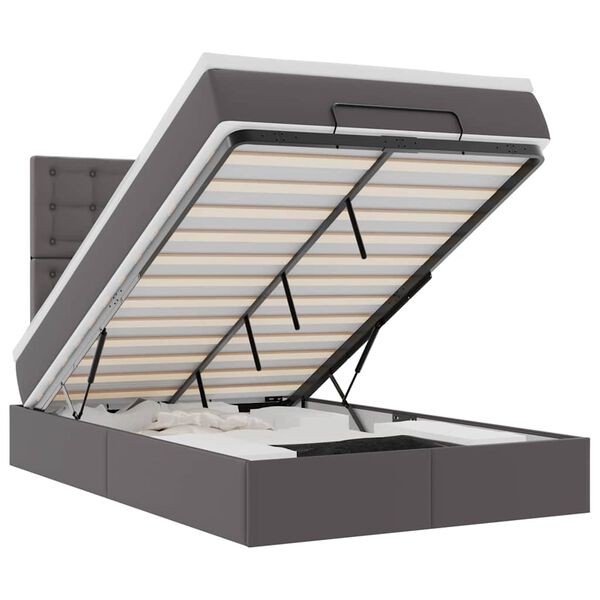 vidaXL Ottoman rúmgrind með dýnu Grá 120x200cm gervi leður