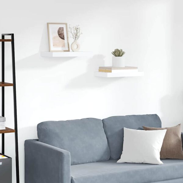 vidaXL Vegghengdar Hillur 2 stk. Hv&iacute;tar 40x23x3,8 cm MDF