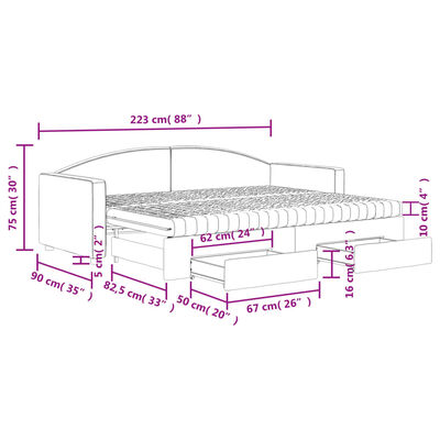 vidaXL Svefnsófi með Hjólaplötu og Skúffum Rjóma 80x200 cm Efni