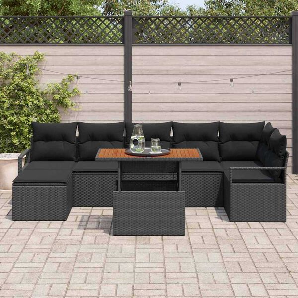 vidaXL Gar&eth;s&oacute;fa sett me&eth; geymslu 8 pcs Svartur Poly rattan