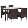 vidaXL 5 stk Gar&eth;bor&eth;stofusett me&eth; S&aelig;tisp&uacute;&eth;um P&oacute;l&yacute;rattan Br&uacute;nt
