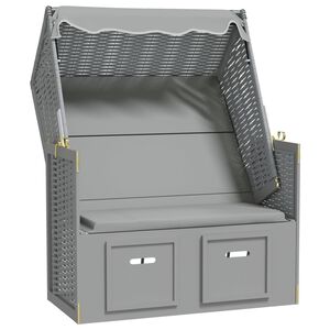 vidaXL Strandbekkur me&eth; Skyggni P&oacute;l&yacute;rattan Gegnheill Vi&eth;ur Gr&aacute;r