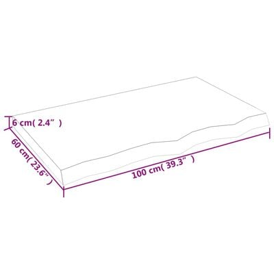 vidaXL Borðplata 100x60x(2-6) cm Ómeðhöndluð Gegnheil Eik