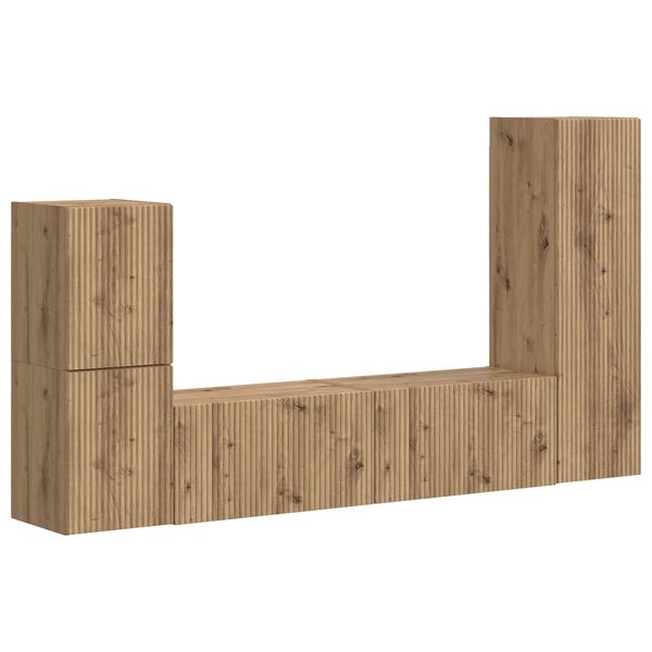 vidaXL Sj&oacute;nvarpssk&aacute;pasett Vegghengt 4 pcs Artisan Eik Samsettur vi&eth;ur