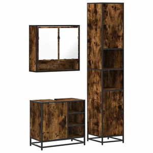 vidaXL Ba&eth;herbergissett 3 Hlutir Reyktur Eikarlitur Samsettur Vi&eth;ur