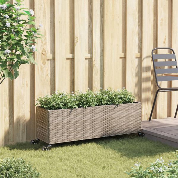 vidaXL Gar&eth;ker &aacute; hj&oacute;lum me&eth; 3 Pottum Gr&aacute;tt 107x32x38 cm P&oacute;l&yacute;rattan