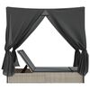 vidaXL Tvöfaldur Sólbekkur með Skyggni og Tjöldum Ljósgrár Pólýrattan