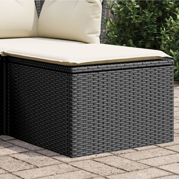 vidaXL Garðborð með sessu Svartur 55x55x37 cm Pólýrattan