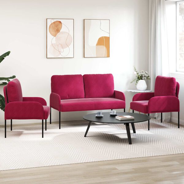 vidaXL S&oacute;fasett me&eth; p&uacute;&eth;i 3 pcs V&iacute;nrau&eth;ur 115 x 56 x 80 cm Krossvi&eth;ur