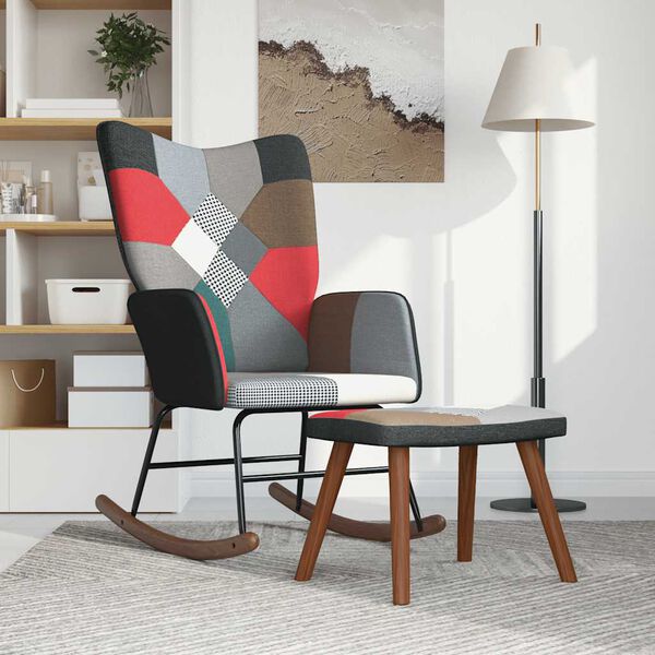 vidaXL Ruggustóll með Fótskemli Bútasaumur Tauáklæði