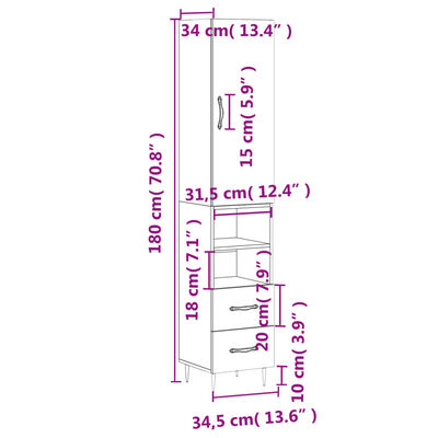 vidaXL Skenkur hvítt 34,5x34x180 cm Samsettur Viður