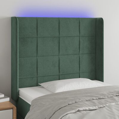 vidaXL LED höfuðgafl Dökkgrænt 103x16x118/128 cm Flauel