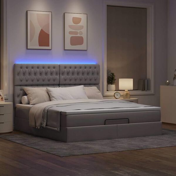 vidaXL Ottoman R&uacute;m me&eth; D&yacute;nu & LED Taupe 160x200cm Efni